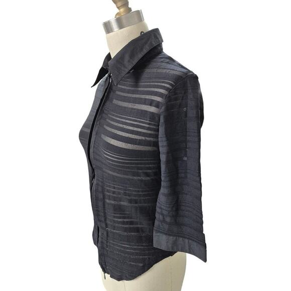Stripe by Rayure Paris Zip Up Sheer Stripe Zip Up Black Jacket/Shirt Sz 42 M/L - Picture 2 of 4